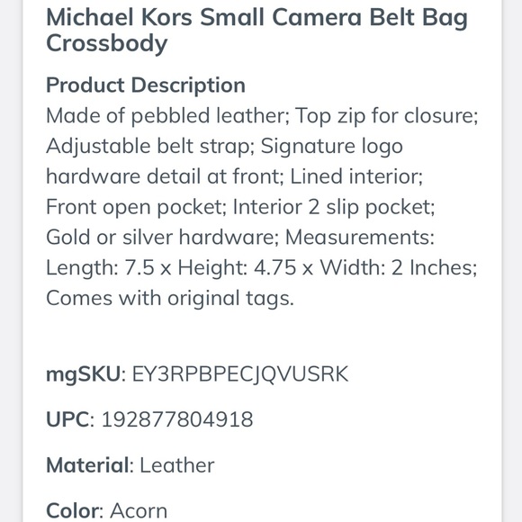 NEW! Michael Kors Small Camera Belt Bag Crossbody! - Picture 11 of 14